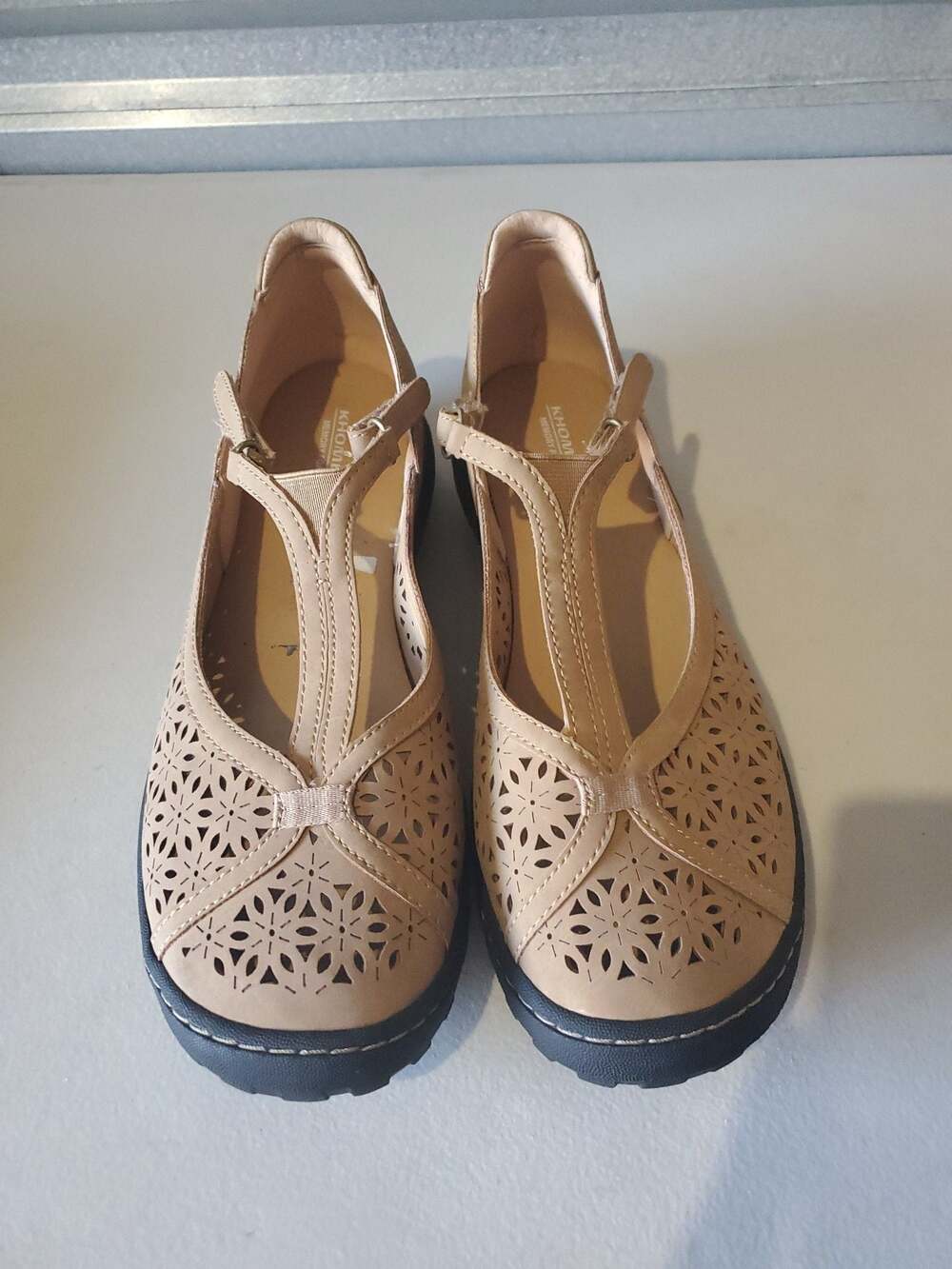 Khombu Millcreek Perforated T-Strap Memory Foam Mary Jane Flats